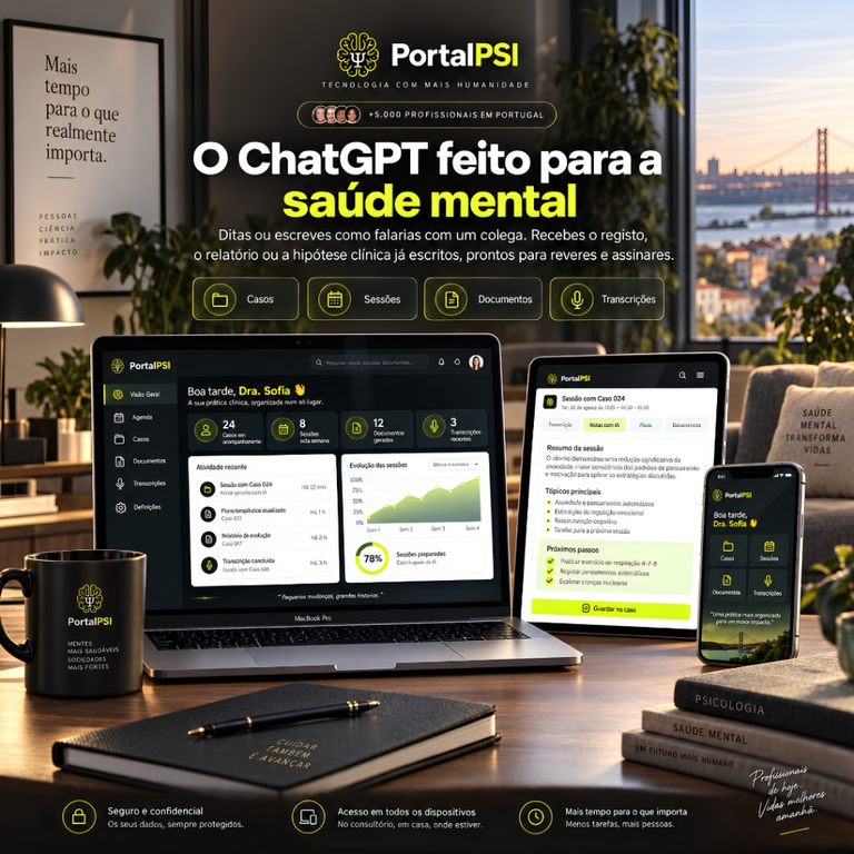 Interface do PortalPSI em notebook, tablet e celular